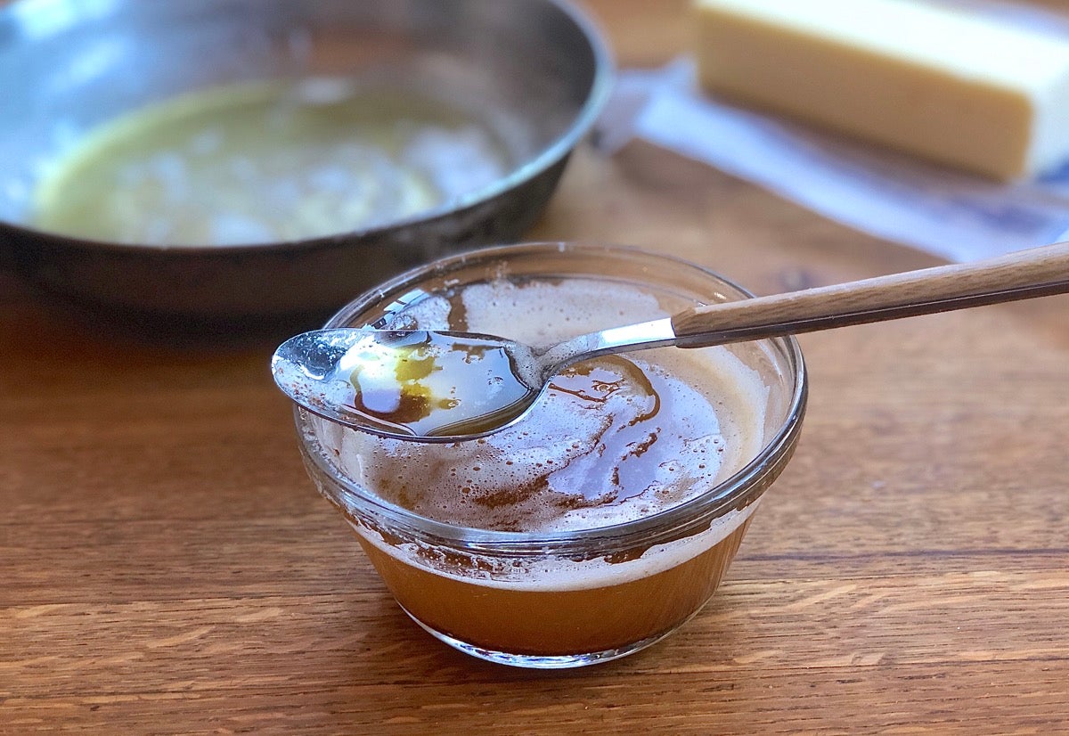 Bowl of hot brown butter, straight from the skillet.